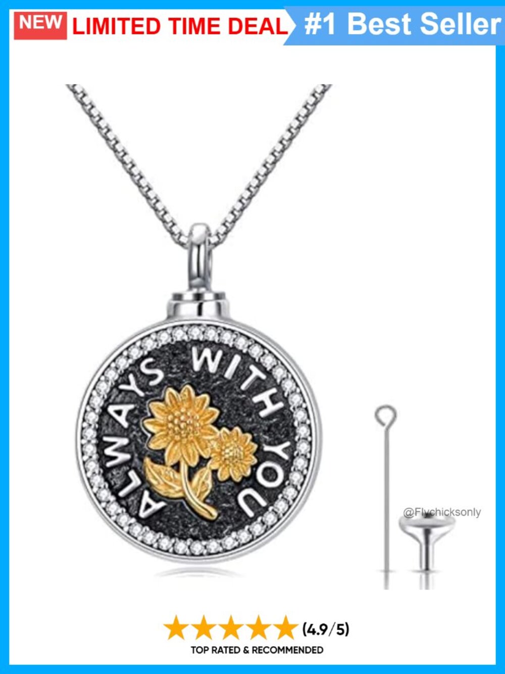 Sterling Silver Sunflower Urn Necklace for Ashes Cremation Keepsake Pendant